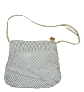 Vintage Whiting & Davis white metal mesh purse with leather handle - Picture 1 of 8