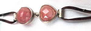 Ann Taylor Loft Bracelet Rose Quarts Gemstones Brown Leather Strap Silver Tone - Picture 1 of 20