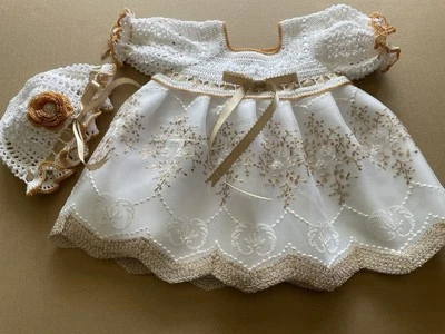 Newborn Baby Girl Dress Set  - Bronze & White - Image 1 of 4