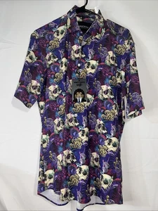 NWT Maceoo Galileo Mens Button Down Shirt Multi Purple  Size 3 Medium Skulls - Picture 1 of 9