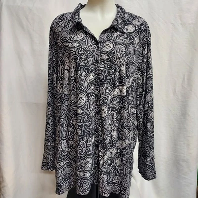 Blusa para mujer Avenue blanca y negra de cachemira manga larga con botones talla 30/32 Foto 1 de 4