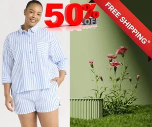 Joyspun Women 3X 22W-24W Woven ¾ Sleeve Notch Collar Top,Boxer Shorts Pajama Set - Picture 1 of 24