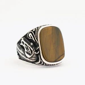 Solid 925 Sterling Silver Gemstone Handmade Tiger's Eye Unique Mens Jewelry Gift - Picture 1 of 10