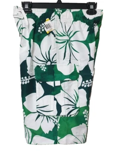 82 ZERO Men's Swim Trunks Sz Small Hawaiian Print Green Palms Cargo Surf Shorts - Picture 1 of 9