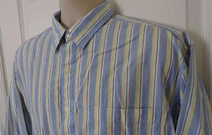Mens Lord And Taylor Button Front Shirt Long Sleeve Blue Yellow Striped Size L - Picture 1 of 5