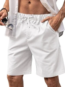 COOFANDY Men's Classic Elastic Waist Drawstring Linen Shorts Summer Beach XXL - Picture 1 of 8