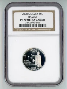 2008-S Silver Proof Hawaii 25C NGC PF70 UCAM State Quarter Ultra Cameo - Picture 1 of 2
