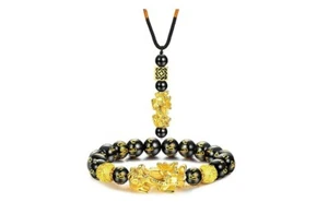 Milacolato Feng Shui Collana Braccialetto Ricchezza Ossidiana Nera Set per Uomoe - Foto 1 di 12