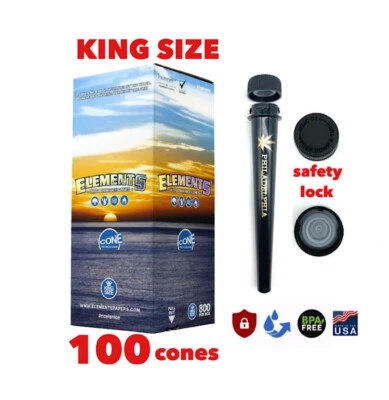 Elements King Size arroz orgánico cono pre laminado (100PK) + tubo Philly Foto 1 de 4
