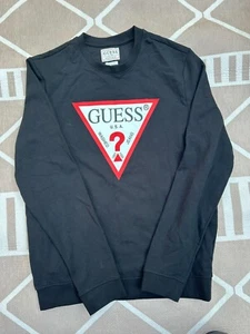 Guess USA Triangle Logo Crew Neck Sweatshirt Herren Größe Medium Schwarz Pullover - Bild 1 von 7