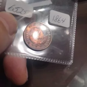 1864 2 CENT PIECE LARGE MOTTO - RED BROWN -BEAUTIFUL TONING ON BOTH SIDES-6 PICS - Picture 1 of 6