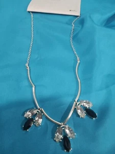 Freedom Topshop Silver Necklace 16ins +3 ext. Clear & Black Crystals. - Picture 1 of 5