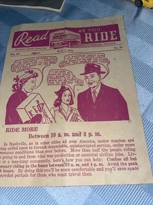 READ AS YOU RIDE Vintage brochure Southern Coach Lines Nashville TEnnessee 1944 - Picture 1 of 7