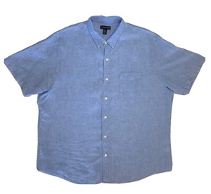 Lands End Button Up Shirt Mens XL Short Sleeve Pocket Blue 100% Linen X Large - Picture 1 of 12