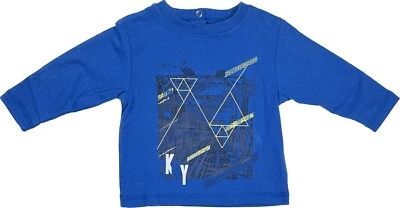 Donna Karan DKNY Baby Blue Long Sleeve Cotton Geometric Print T Shirt Sz 12 MO - Image 1 of 3