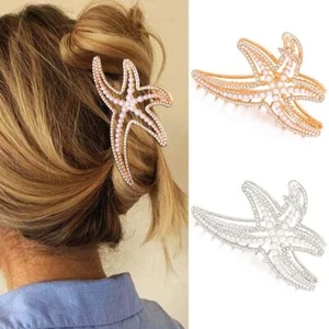 Starfish Hair Claw Clips Pearl Claw Clip Gold Metal Hair Claws 2 Pcs Rhinesto... - Picture 1 of 7