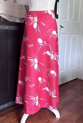Maxi Falda Vintage Años 70 Talla 16 Poliéster Suave Hippy Mod Flor Coral Brillante Foto 1 de 4
