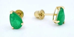 GENUINE 1.32 Cts EMERALD STUD EARRINGS 14K YELLOW GOLD - Free Certificate - NWT - Picture 1 of 5