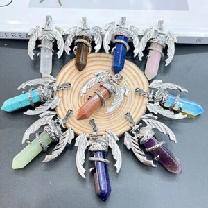 Dragon Man Necklace Natural Gem Stone Healing Quartz Hexagonal Crystal Pendant - Picture 1 of 24