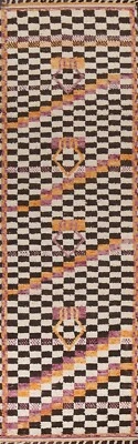 Checkered Moroccan Oriental Runner Rug Hand-knotted Wool 3x13 ft Hallway Carpet - Image 1 of 4