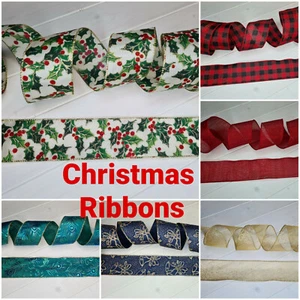 Christmas Ribbon Wired Edge Crafts Decoration Glitter Bow Tree Gift Wrap UK 63mm - Picture 1 of 55