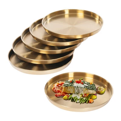 6 Pcs 12 Inch Gold Round Serving Tray Stainless Steel Round Table Circle - Image 1 of 4