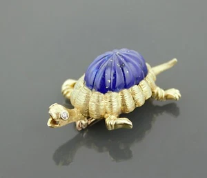 Tiffany & Co 18k Yellow Gold, Lapis Lazuli and Diamond Eyes Turtle Brooch - Picture 1 of 7