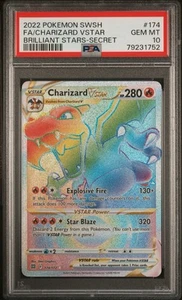2022 Pokemon SWSH Brilliant Stars Charizard VSTAR #174/172 PSA 10 - Picture 1 of 3