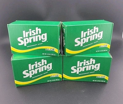 Lot 4 Bars IRISH SPRING Aloe~3.75 Oz Bath Deodorant Soap~Made In USA - Image 1 of 4