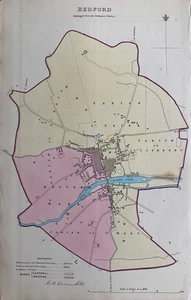 Mapa antiguo de 1837; Bedford, Bedfordshire, límites y plano de Robert Dawson - Imagen 1 de 2