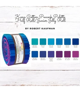 Kona Cotton Solids halbe Rolle - Pfau - lila bis blau - 2,5" Streifen (24) - NEU - Bild 1 von 4