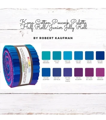 Medio rollo sólido de algodón Kona - pavo real - púrpura a través de azul - tiras de 2,5" (24) - NUEVO Foto 1 de 4