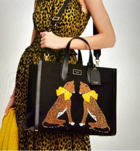 KATE SPADE Manhattan Lady Leopard Embroidered Large Tote - Black Multi - Picture 1 of 13