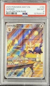 2025 POKÉMON WHITE FLARE EN HERDIER ILLUSTRATION RARE #155 NM-MT PSA 8 POP 3 - Picture 1 of 6