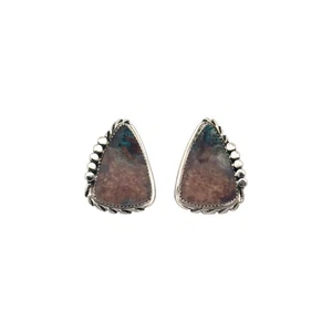 Virginia Cadman, Earring, Opalized Wood, Sterling Silver, Navajo, 1 1/2" - Picture 1 of 4