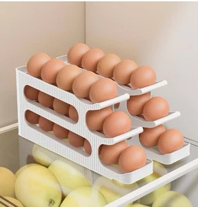 Dispensador/organizador de rodillos de huevo enrollables automáticos con soporte para huevos de 2 piezas, 3 niveles. - Imagen 1 de 2