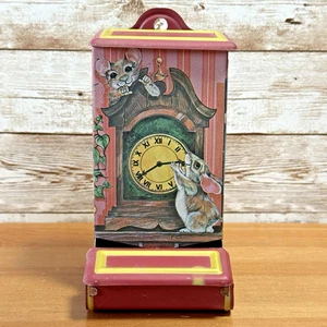 Vintage Jasco Hong Kong Metal Tin MatchBox Wall Holder Mice and Clock - Picture 1 of 13