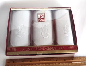 Paquete de 3 pañuelos vintage Paris clásicos blancos con monograma E de algodón nuevos en stock - Imagen 1 de 3