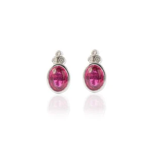 2.18 Ct Ruby & Natural Diamonds Bezel Earrings 14k Solid White Gold - Picture 1 of 5