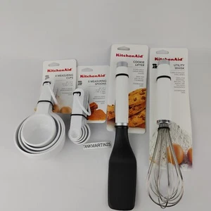 KitchenAid White Measuring Cups Spoons Cookie Lifter Utility Whisk HWHA Set 11 - Picture 1 of 18