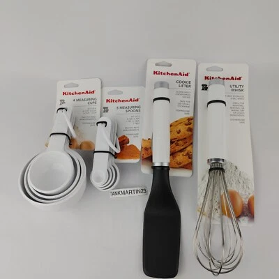 KitchenAid White Measuring Cups Spoons Cookie Lifter Utility Whisk HWHA Set 11  - Image 1 of 4