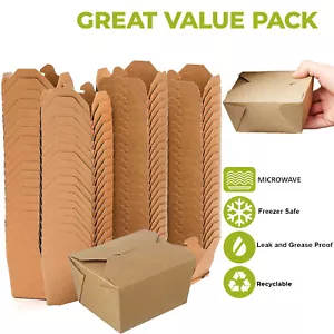 Kraft Cardboard Food Boxes With Folding Lids Biodegradable Takeaway Boxes No.1 - Picture 1 of 14