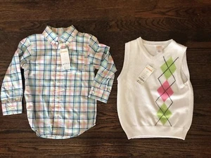 Gymboree Boys Easter 2-piece Outfit Vest/plaid Shirt Size 4 - Picture 1 of 7
