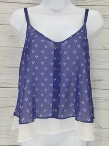 Soprano XS Crop Top Blue White Layered Tiered Sheer Sleeveless Tank NWT - Picture 1 of 9