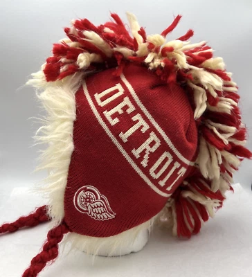 Vintage Detroit Red Wings Mohawk Knit Sherpa Hat Cap Reebok - Image 1 of 4