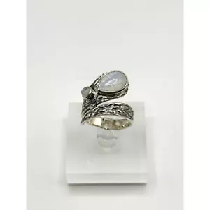 Moonstone Double Stone Sterling Silver .925 Wrap Ring Size 10 - Picture 1 of 10