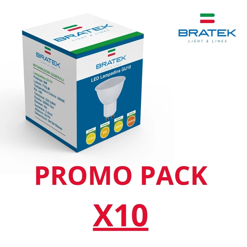 10 Lampadine a led GU10 per faretti Lampadina 3000k 4000k 6000k 8W 710lm POTENTI - Immagine 1 di 4