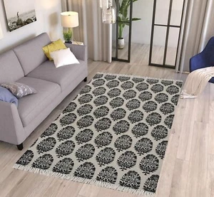 Alfombra de salón de pelo bajo antideslizante de 4x6 pies impresa floral de algodón tejida a mano - Imagen 1 de 8