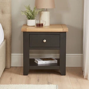 Cheshire Black Painted Oak 1 Drawer Side Lamp Table - Bedroom Furniture - CB19 - Picture 1 of 9