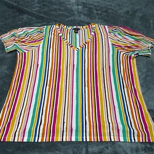 Chelsea & Theodore Women's V-Neck Striped Top Multi-Color 2X Polyester Spandex - Picture 1 of 7